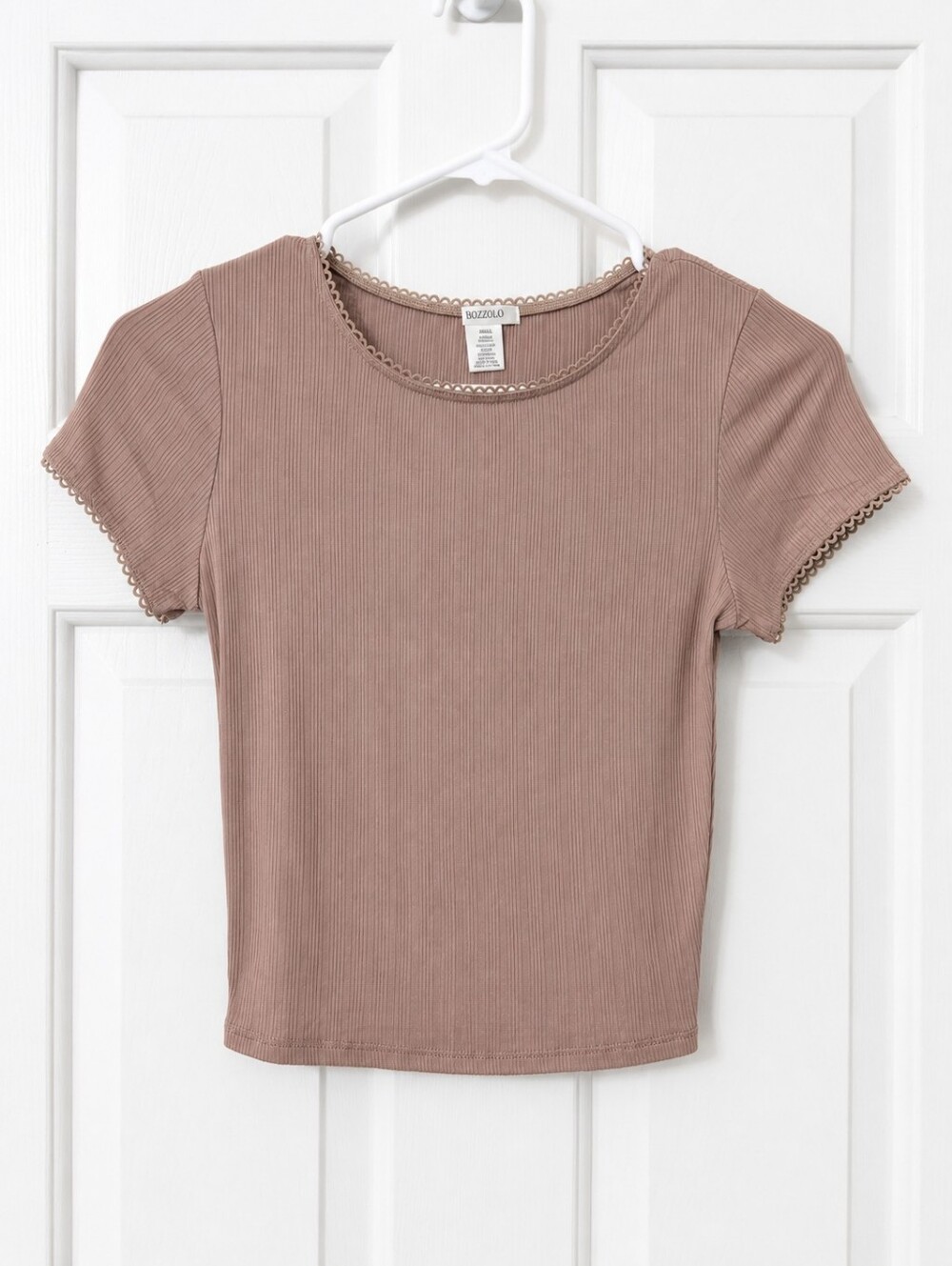 Bozzolo Women's Ribbed Cropped Top Size Small Mauve Brown Soft Stretch